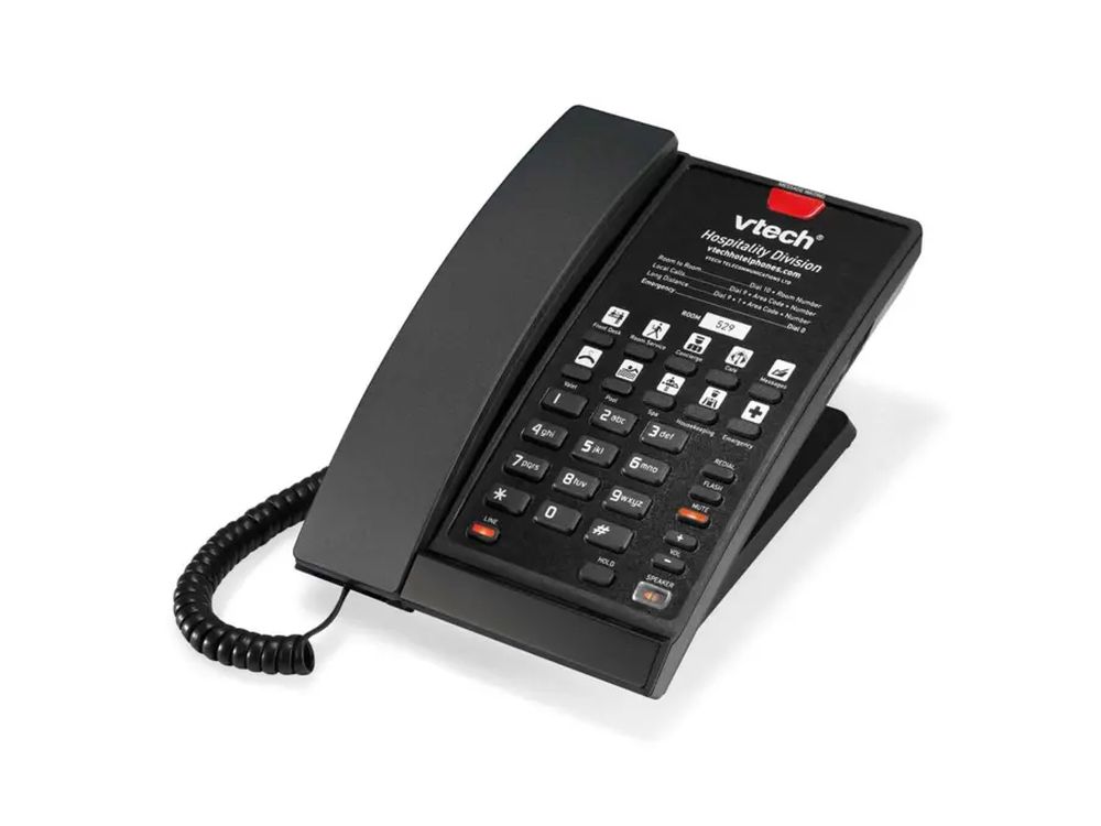S2210-X Matte Black (5 Keys) 1-Line SIP Corded Hotel Phone, 5 Programmable Keys