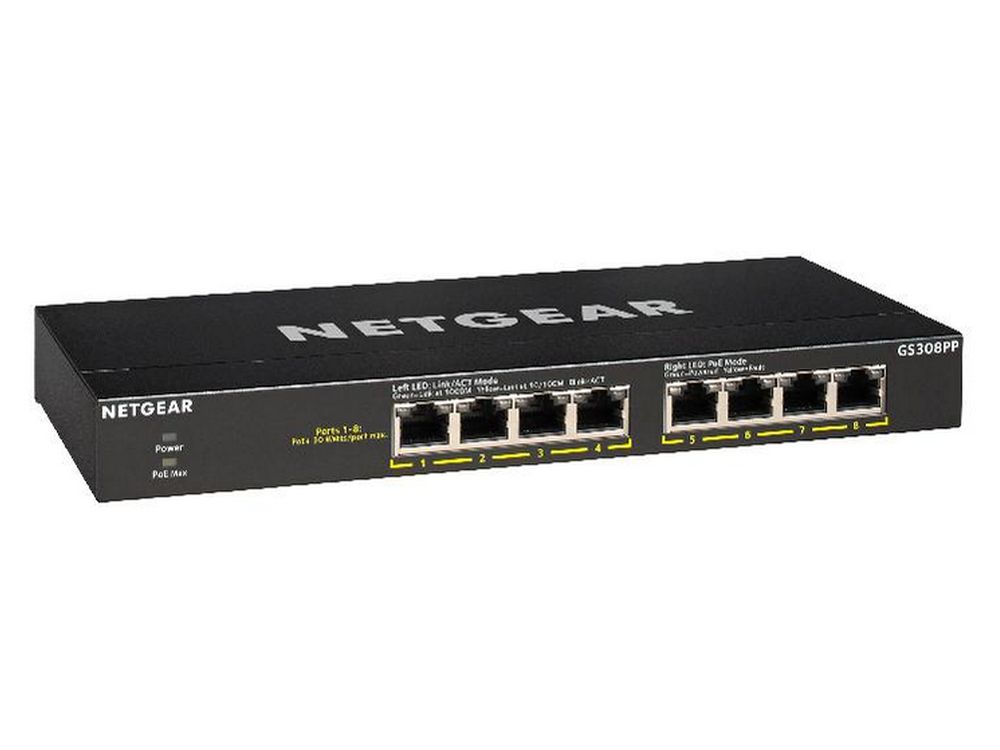 Netgear GS308PP-100EUS | Unmanaged Switch | 8 Poorten | Gigabit Ethernet (10/100/1000 Mbps) | PoE+ (83W) | FlexPoE | Zwart