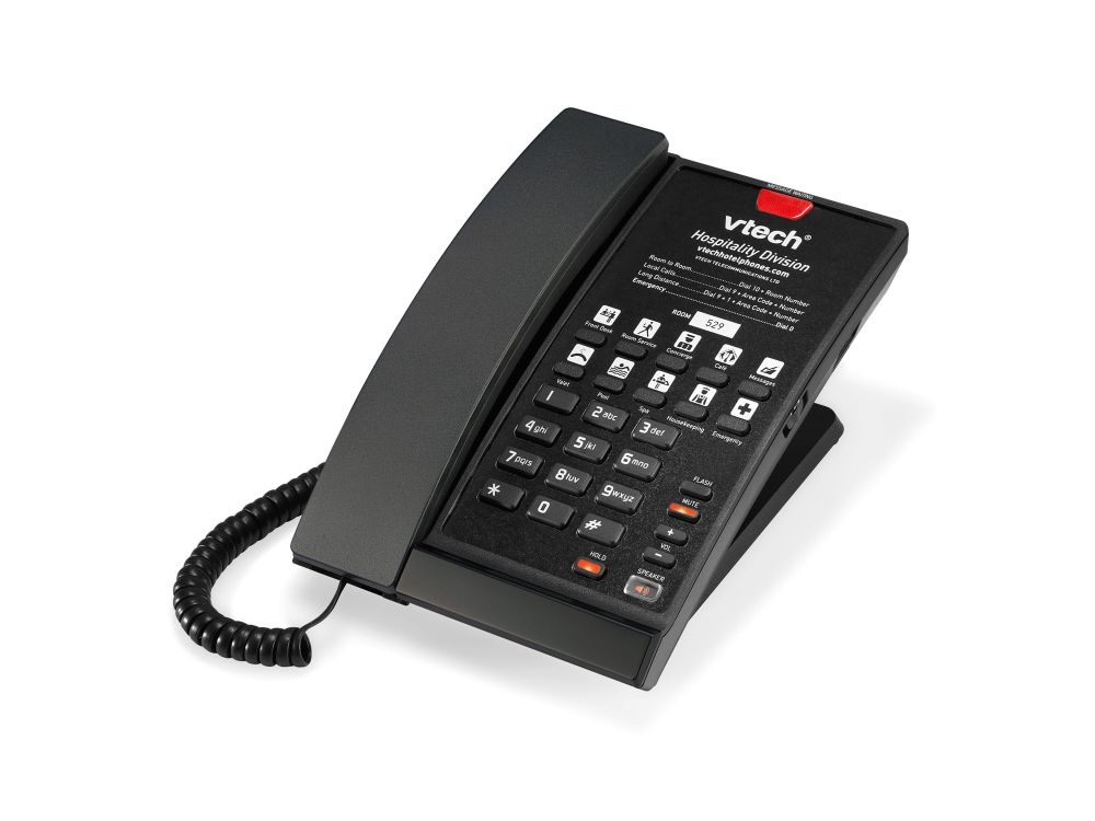 A2210 Matte Black (10 keys) 1-Line Analog Corded Phone, 10 programmable keys
